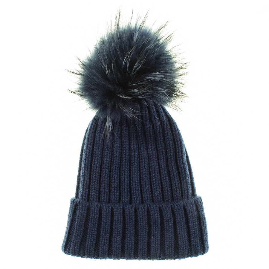 Lyst Black.co.uk Navy Cashmere And Fur Pom Pom Beanie in Blue for Men