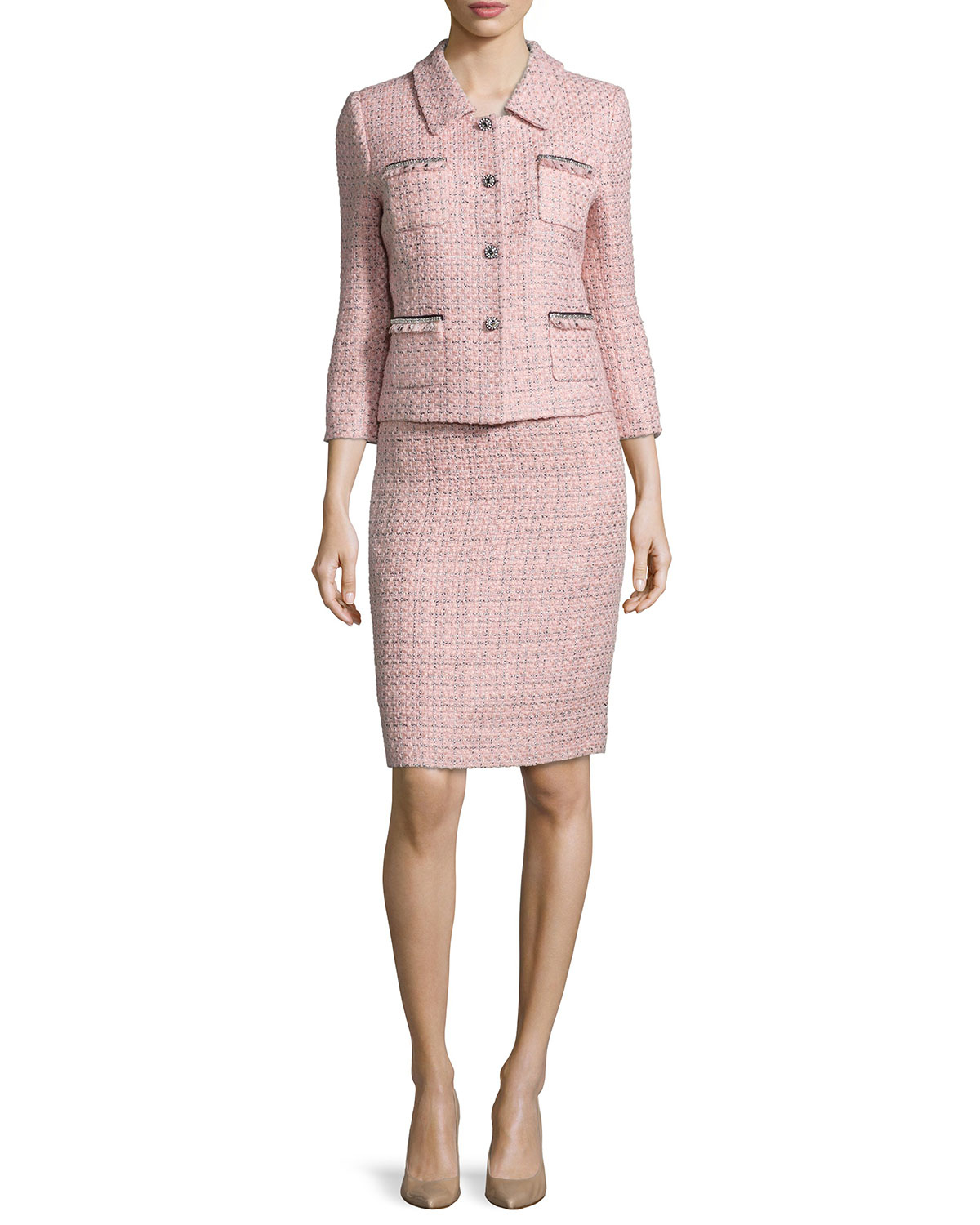 tahari pinkblack three quarter sleeve tweed skirt suit pink product 1 233003071 normal