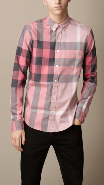 Burberry Giant Exploded Check Cotton Shirt in Pink for Men (rose pink ...