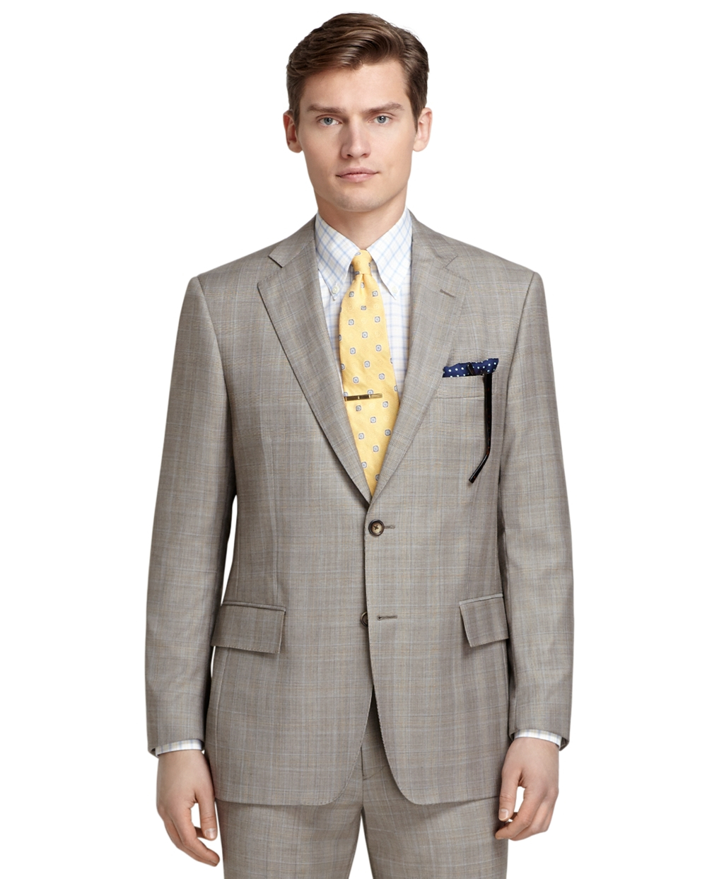 Brooks Brothers Regent Fit Brown Plaid With Blue And Gold Deco 1818 ...