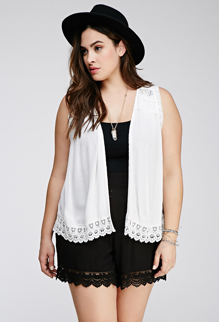 Forever 21 Plus Size Crochettrimmed Vest in White (Ivory) Lyst