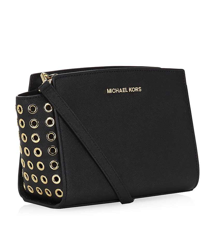 Michael michael kors Selma Grommet Messenger Bag in Black | Lyst