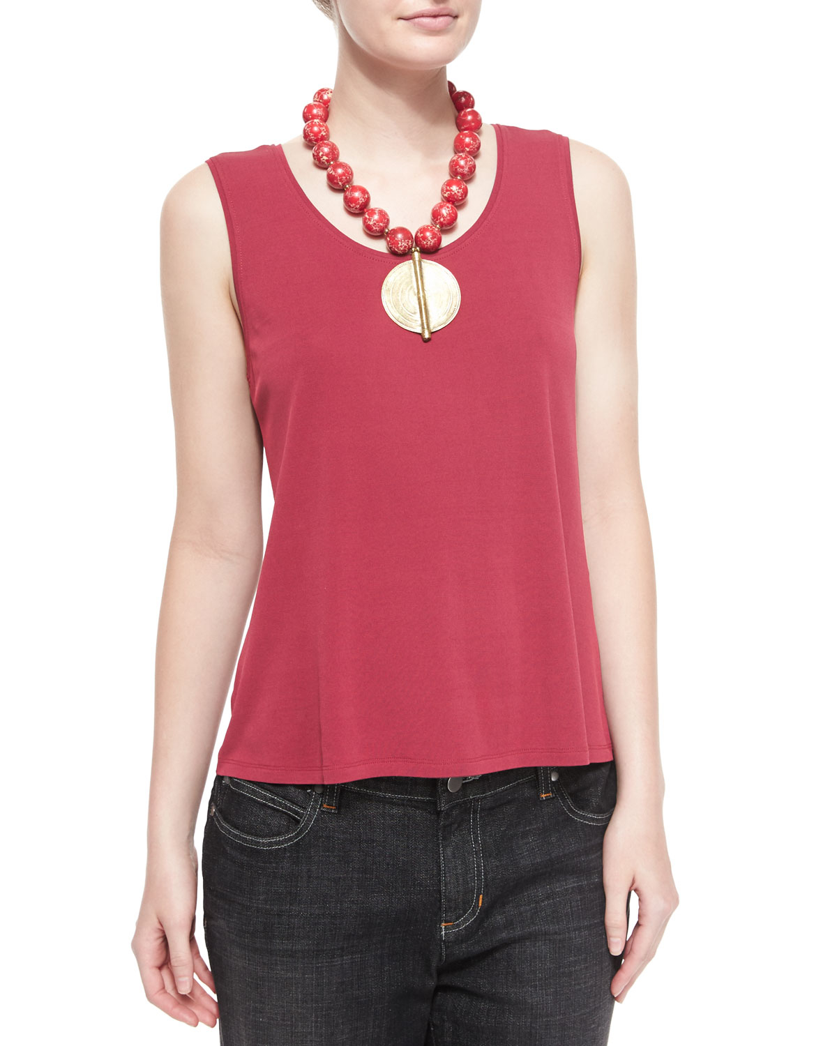 Lyst Eileen Fisher SilkJersey Tank Top in Red