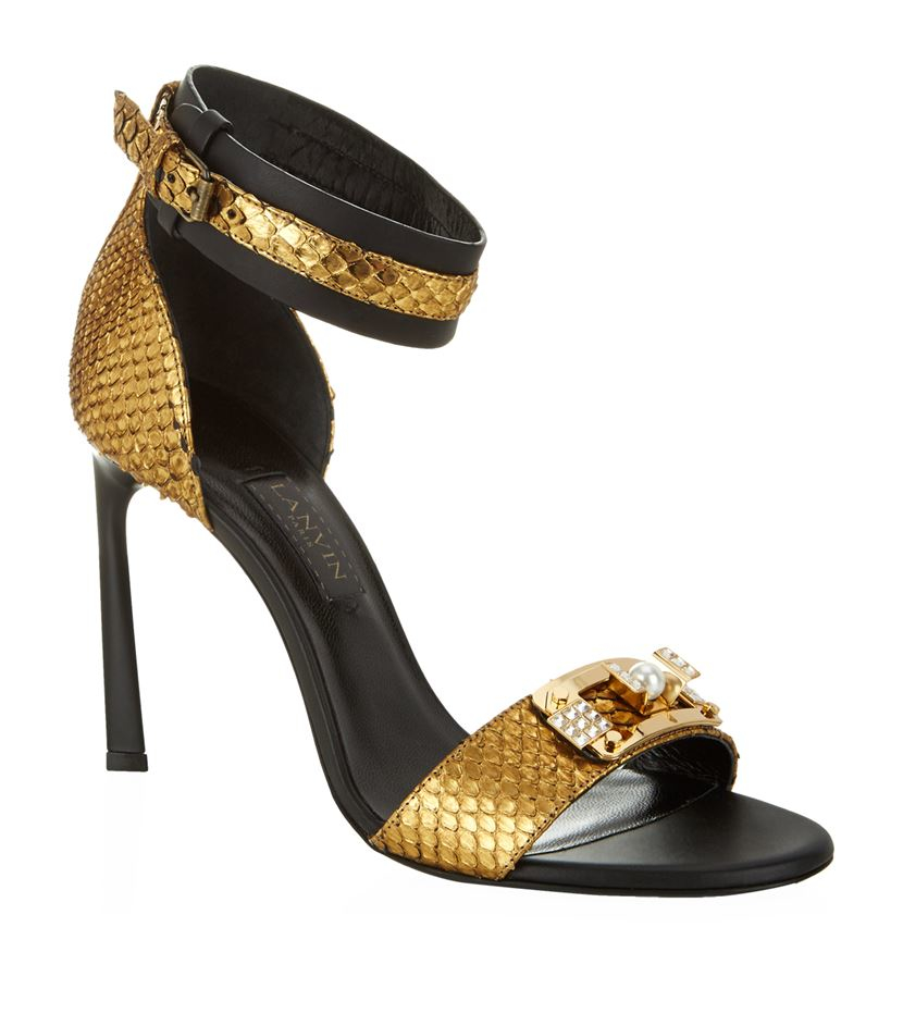 Lanvin Feminine Snakeskin Embellished Sandal in Gold | Lyst