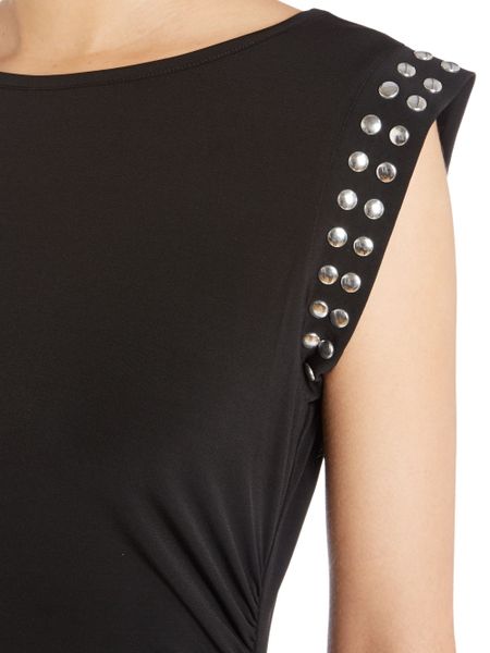 Michael Kors Uneven Hem Dress with Studded Border in Black | Lyst