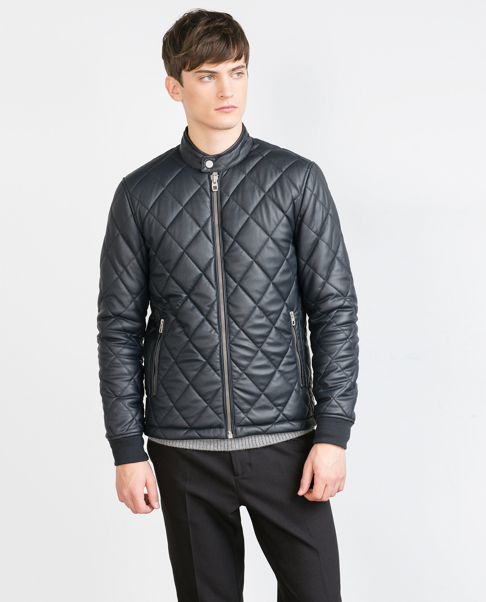 Zara Faux Leather Quilted Jacket in Blue for Men Lyst