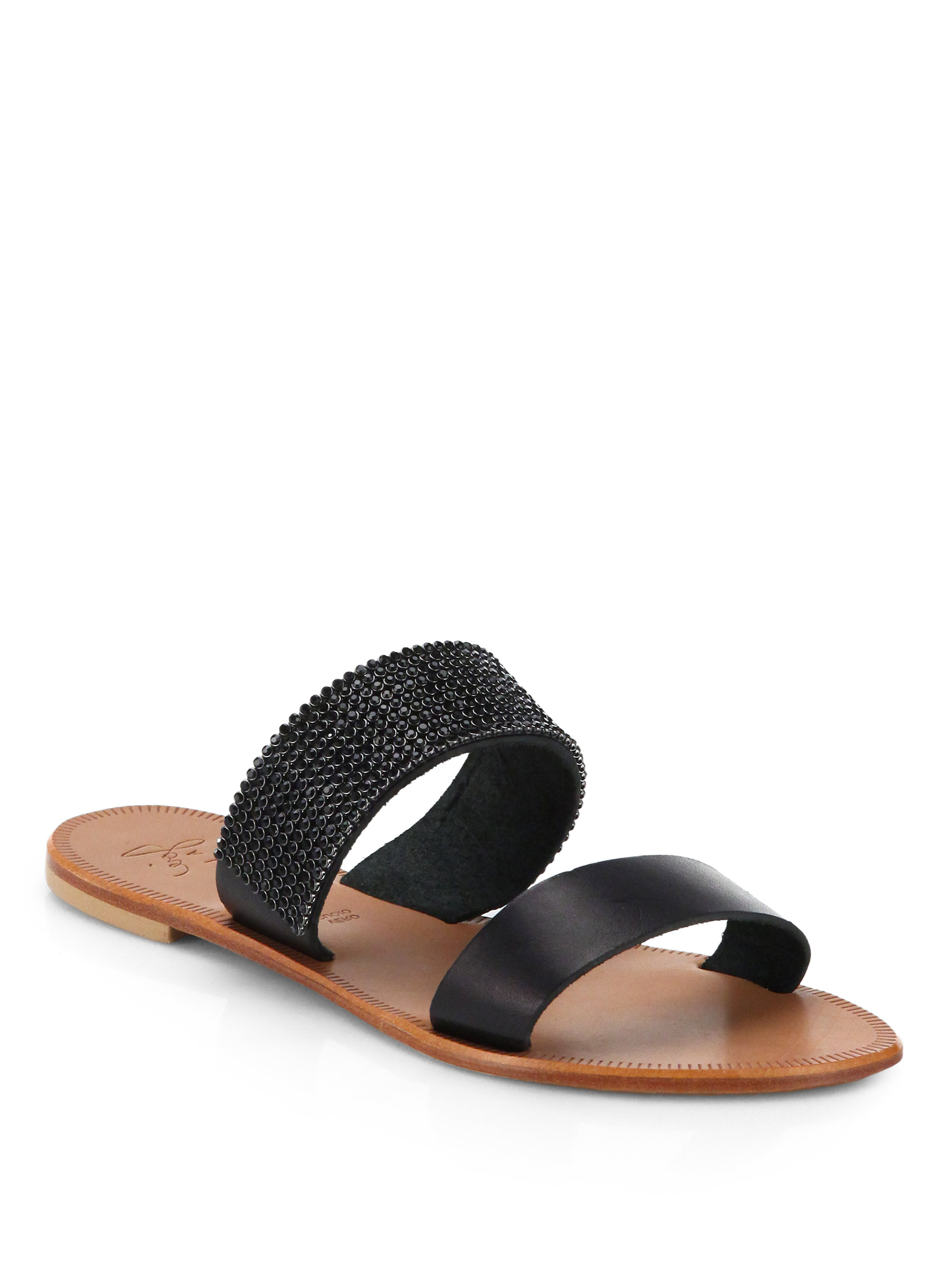 Joie Sable Jeweled Leather Sandals in Black | Lyst