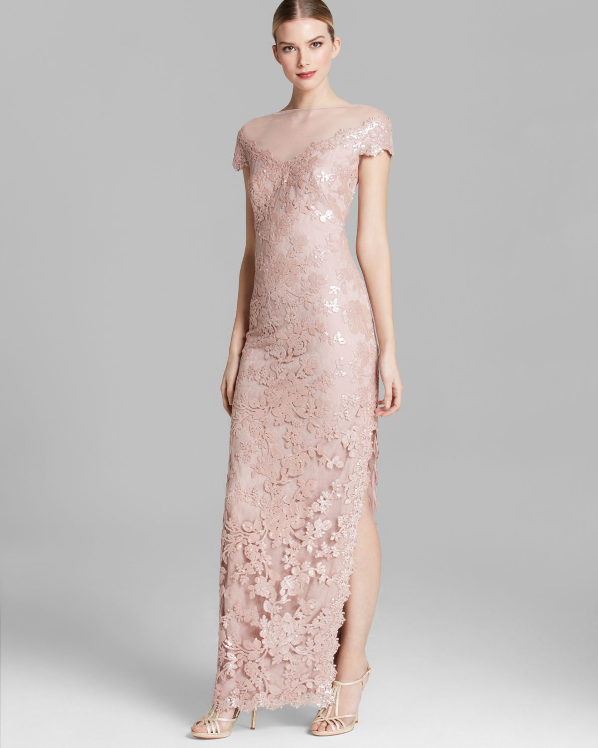 Lyst - Tadashi shoji Shoji Gown Illusion Neckline Sequin Lace in Pink