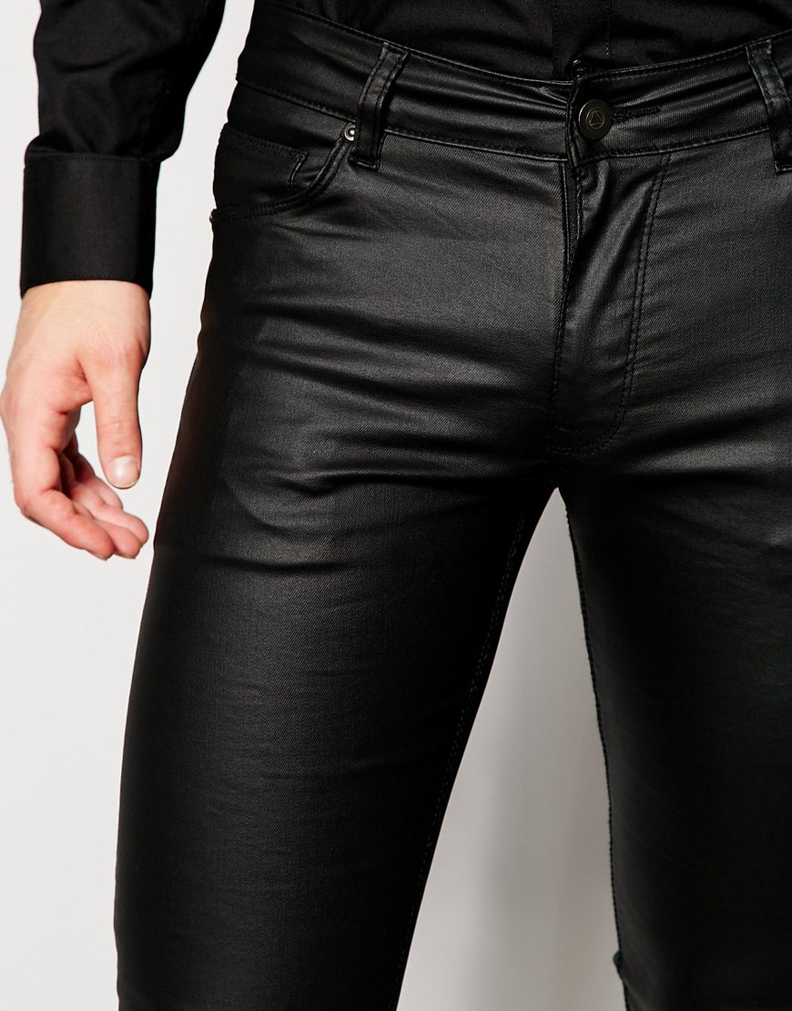 Lyst Asos Extreme Super Skinny Jeans In Leather Look In Black For Men 
