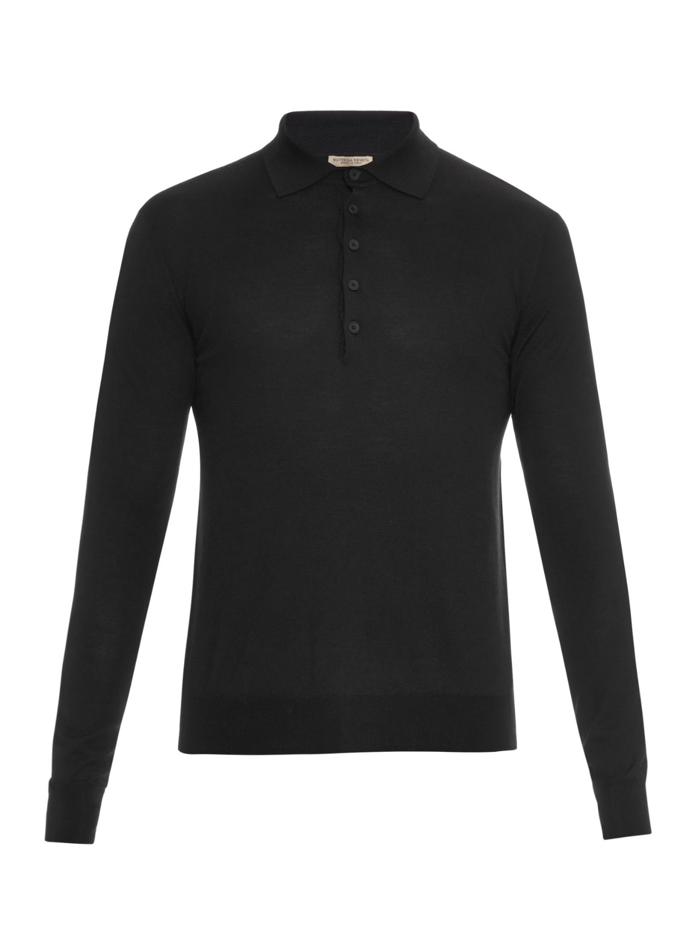 Bottega veneta Long-Sleeved Merino-Wool Polo Shirt in Black for Men | Lyst