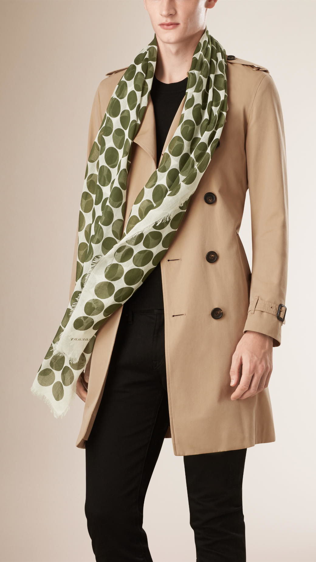 Burberry PolkaDot Cotton and CashmereBlend Scarf in Green Lyst