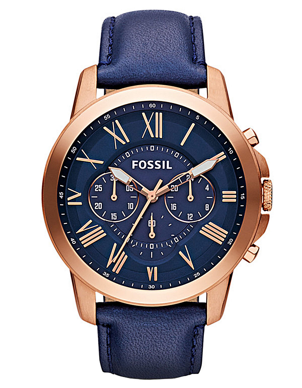 Fossil Mens Grant Chronograph Stainless Steel And Leather Watch in Blue ...