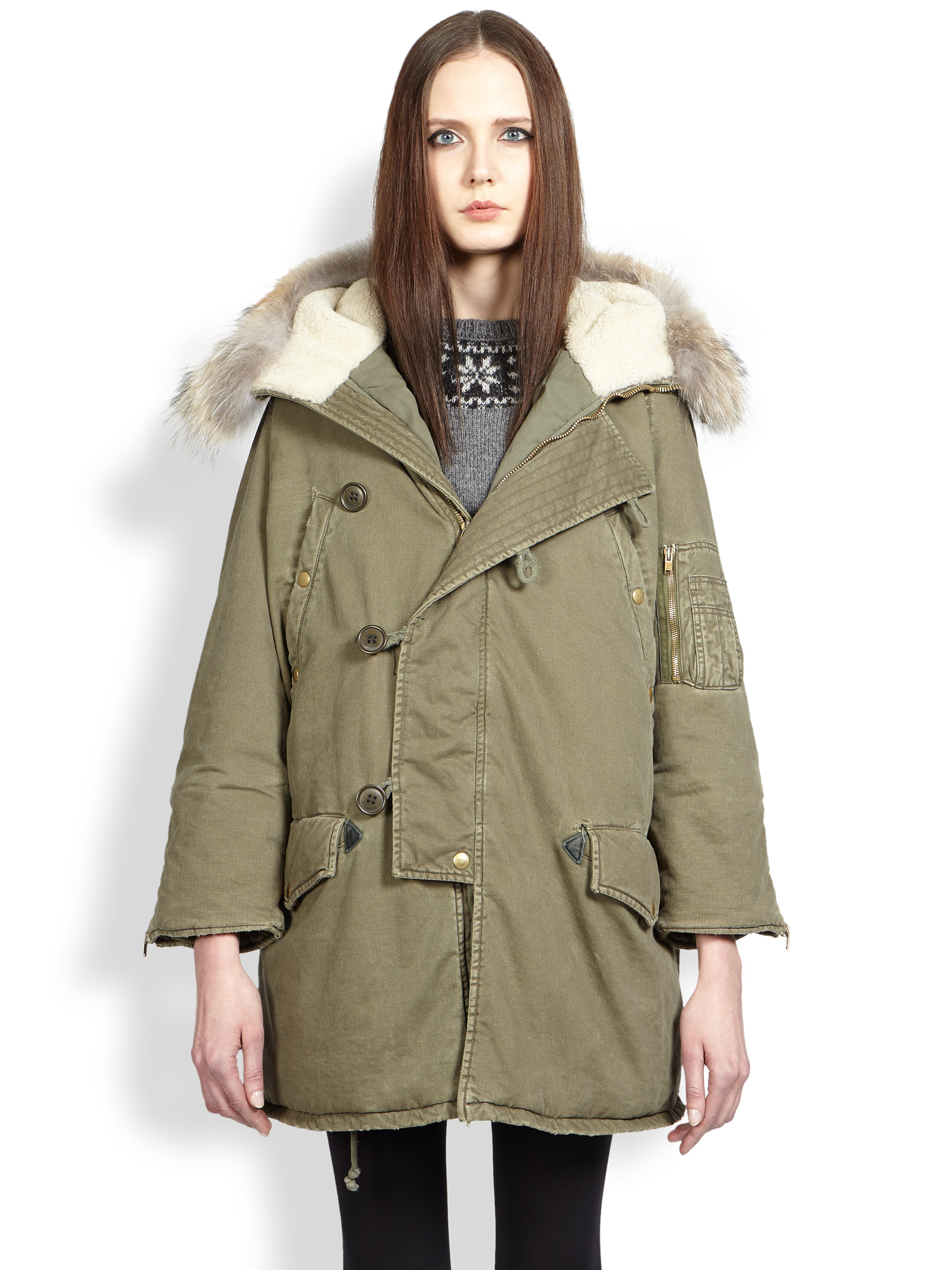 Lyst - Saint Laurent Fur-trimmed Army Parka in Green