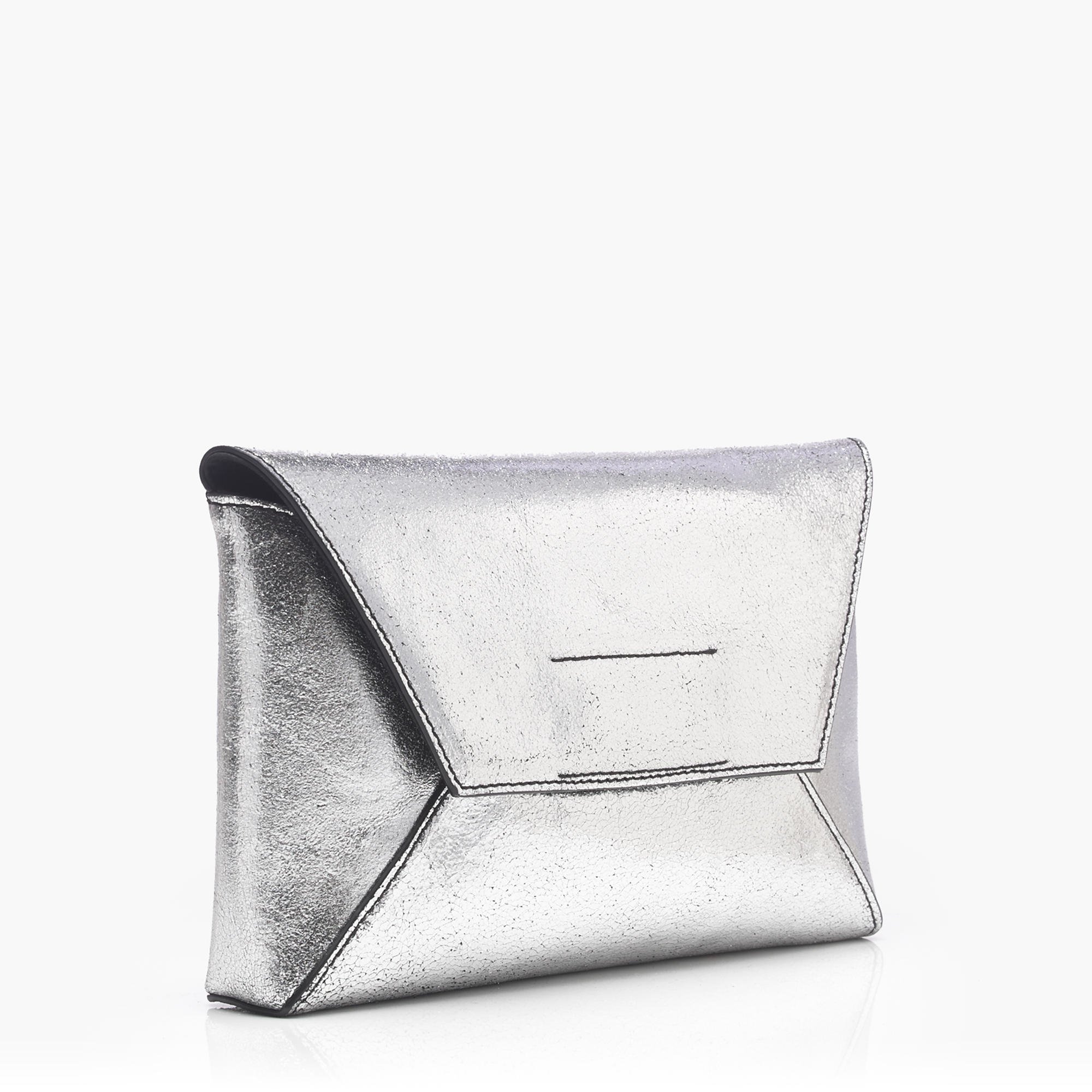 silver iridescent clutch bag