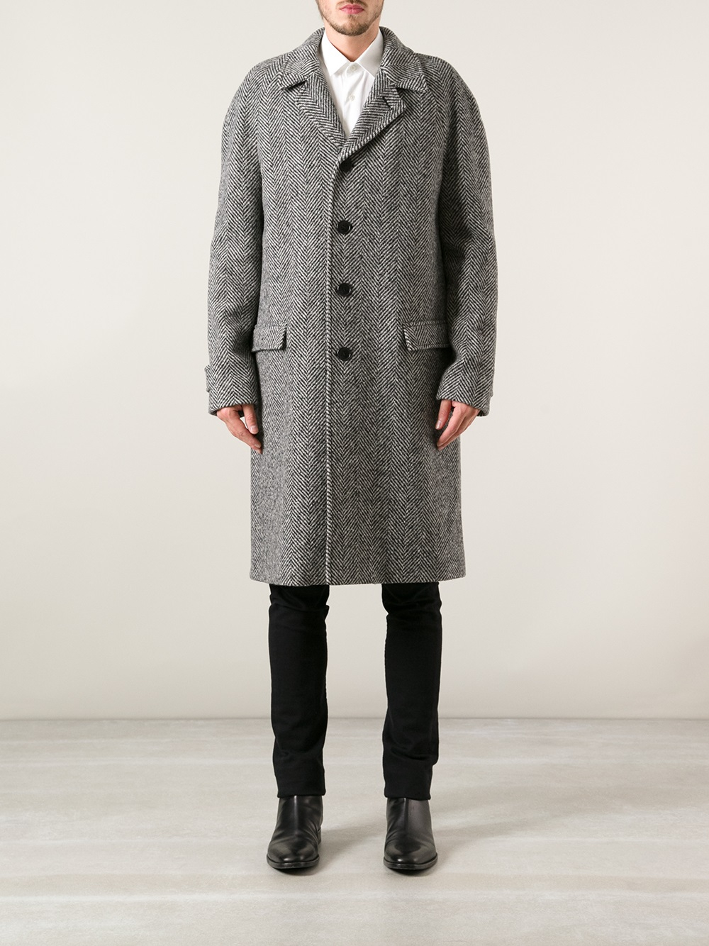 Lyst - Saint Laurent Herringbone Boxy Overcoat in Gray for Men
