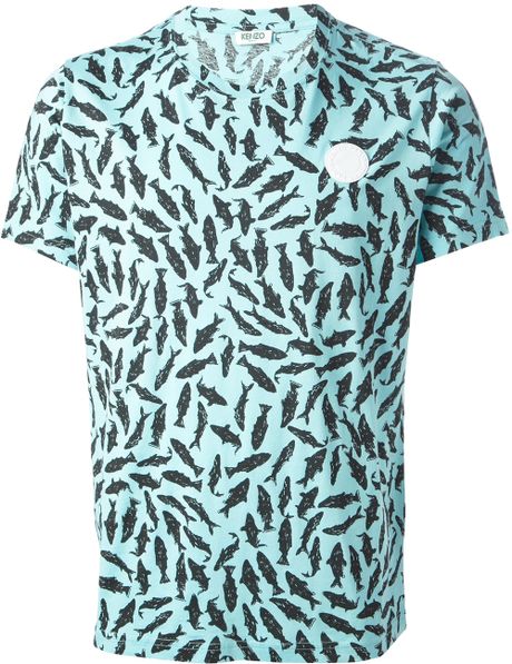 Kenzo Fish Print T-Shirt in Blue for Men | Lyst