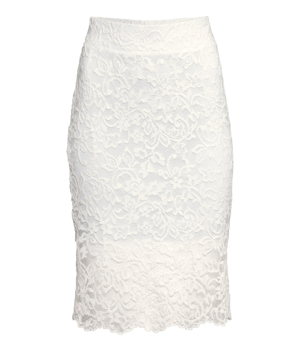 Lyst - H&m Lace Pencil Skirt in White