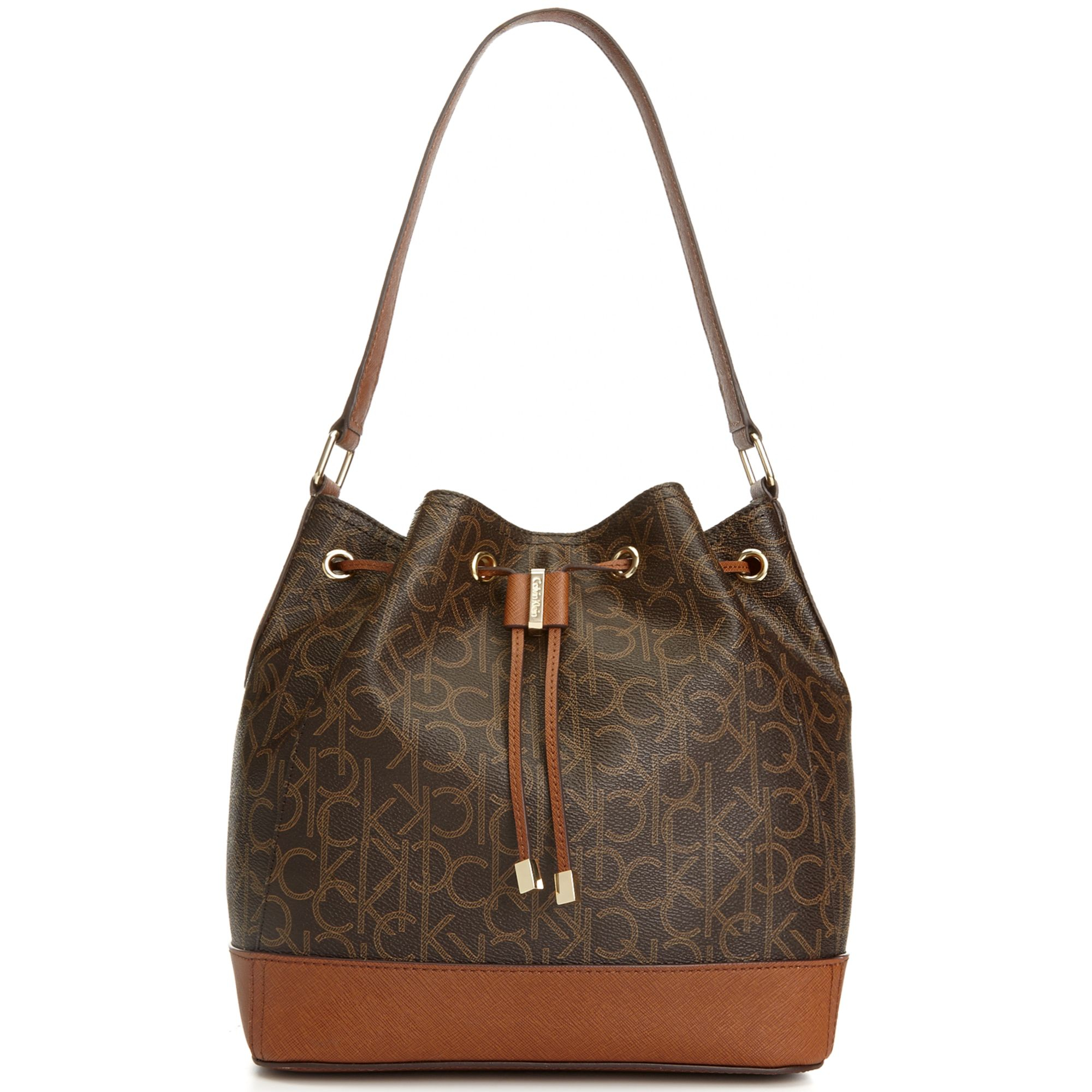Lyst Calvin Klein Key Item Drawstring Bucket Bag In Brown Gallery