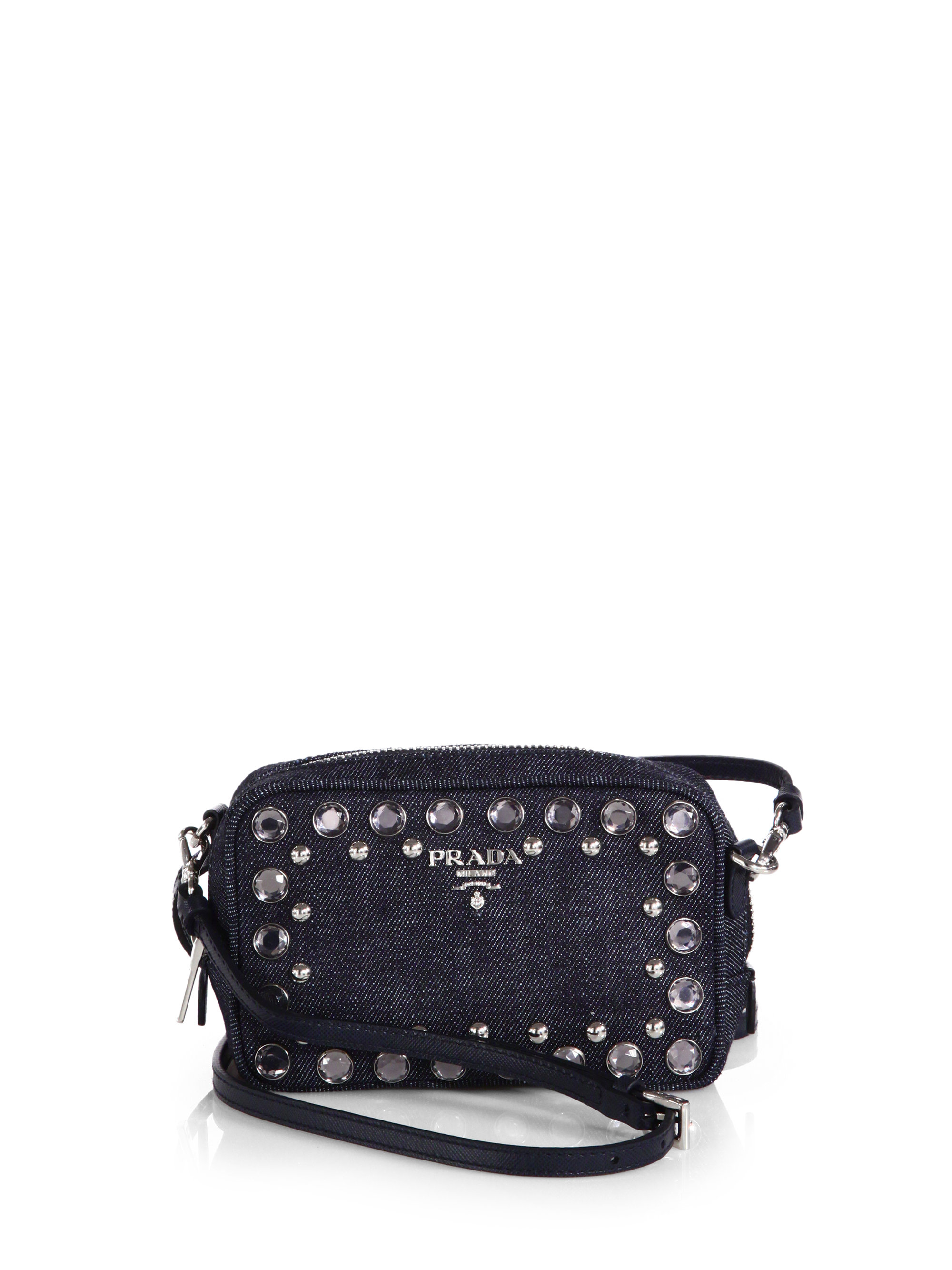 Prada Embellished Denim Camera Messenger Bag in Blue | Lyst