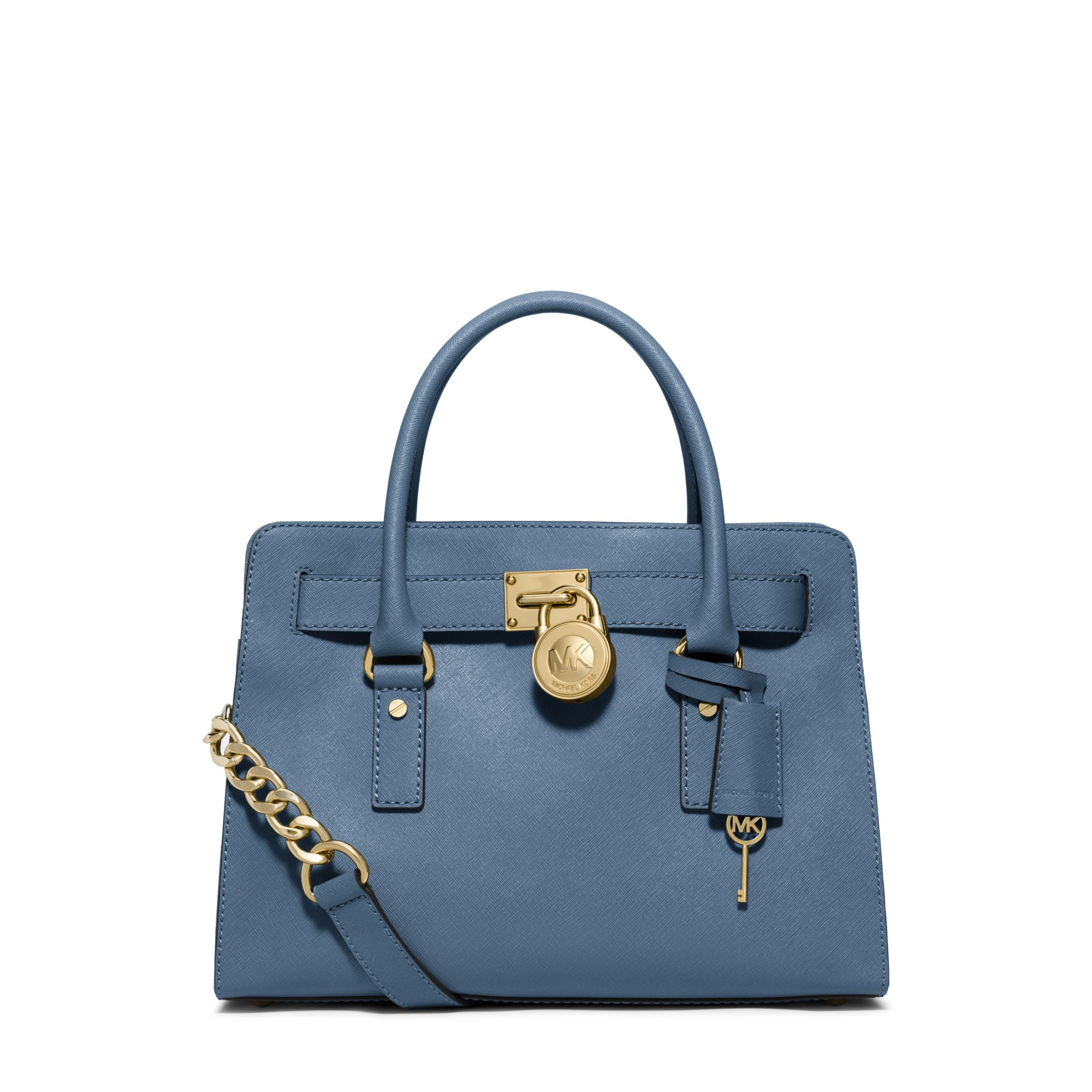 Lyst Michael Kors Hamilton Saffiano Leather Medium Satchel In Blue Gallery