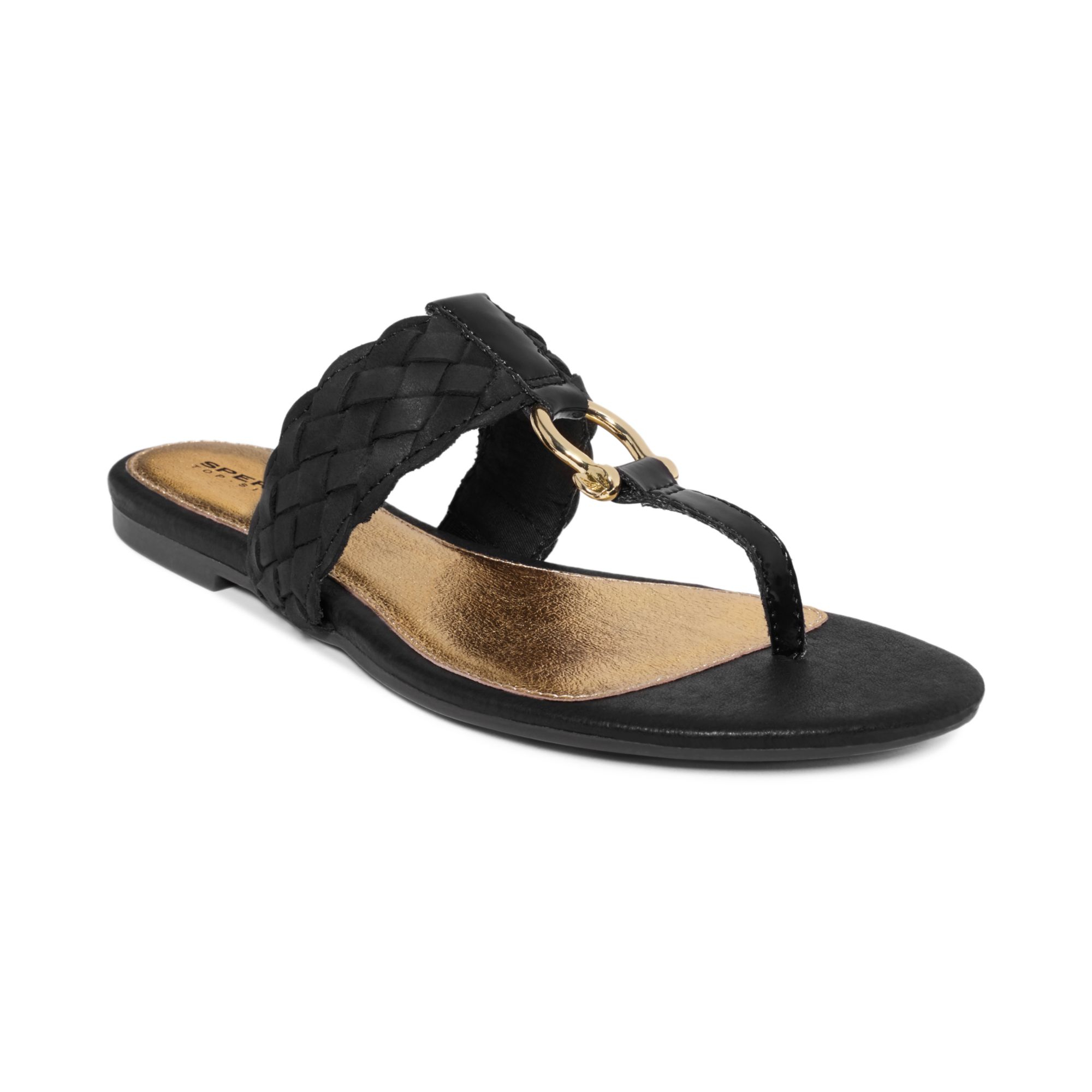 Sperry Top-sider Womens Carlin Leather Woven Thong Sandals in Black ...