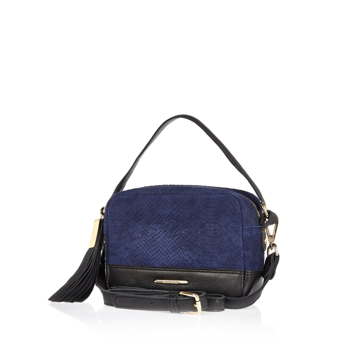 River Island | Blue Navy Leather Snake Print Suede Cross Body Bag | Lyst