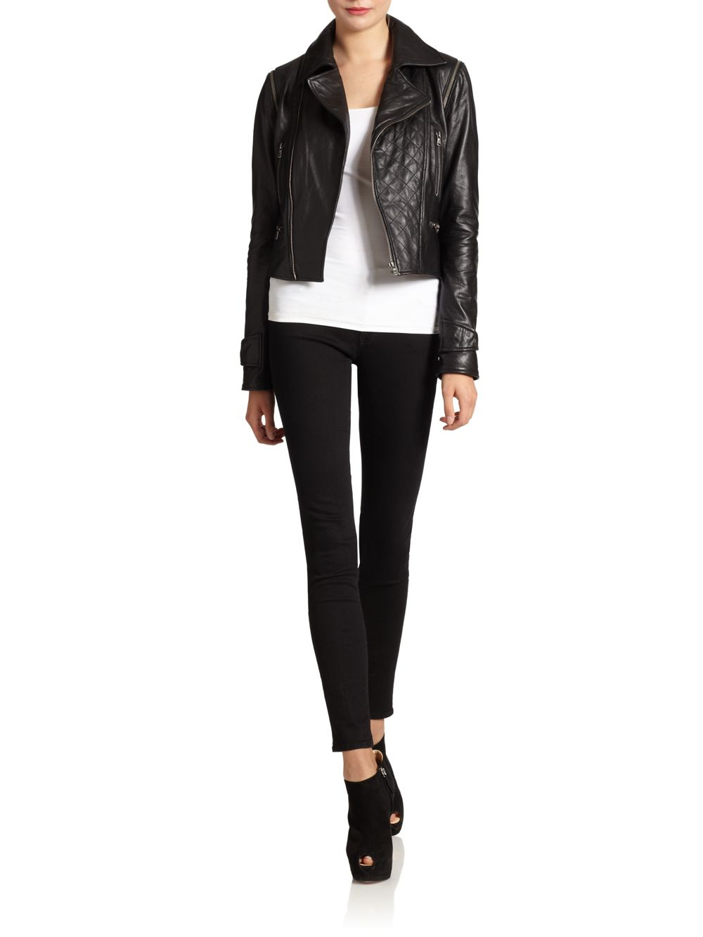 Bagatelle Quilted Convertible Leather Jacket in Black | Lyst