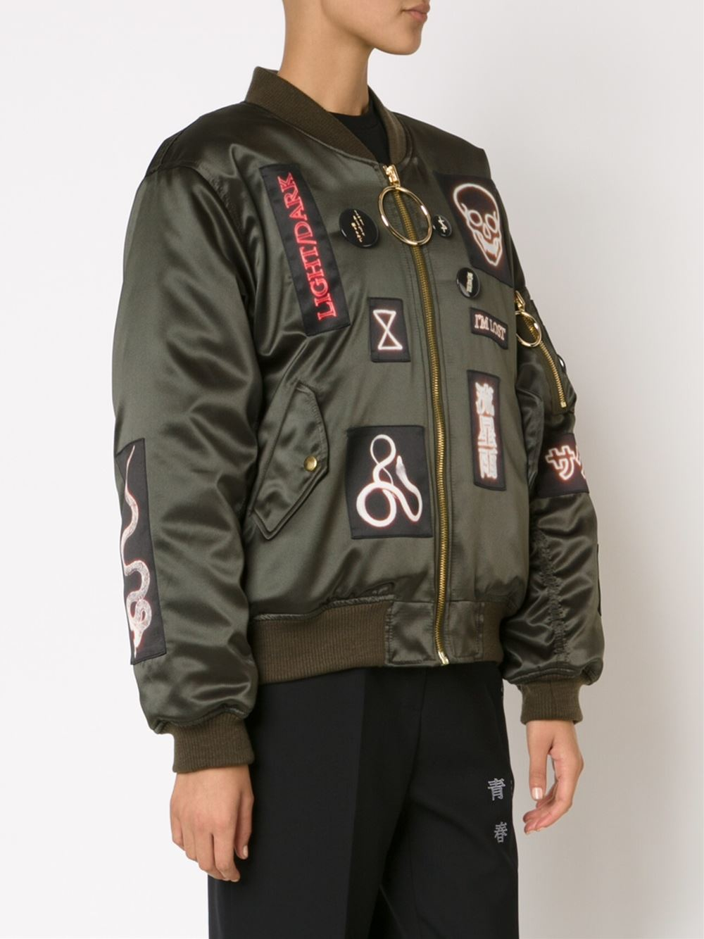 Hyein seo PatchDetail Satin Bomber Jacket in Green Lyst