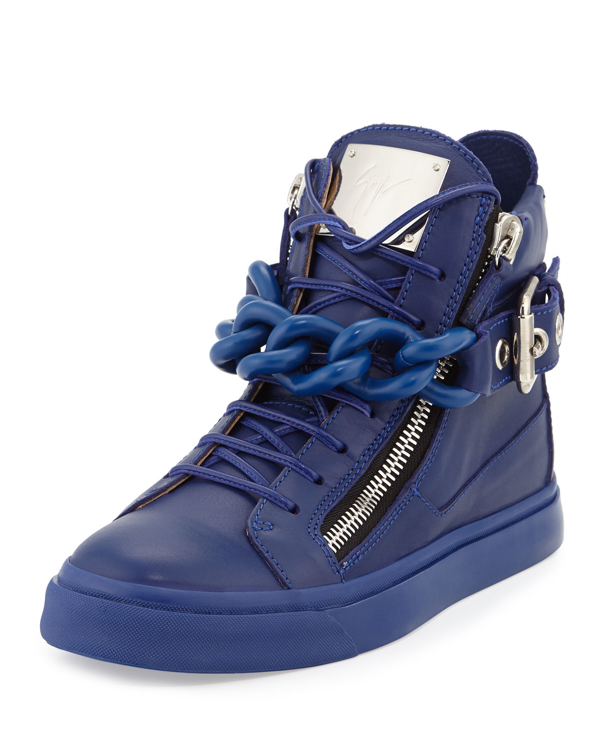 Lyst Giuseppe Zanotti Chain Leather HighTop Sneakers in
