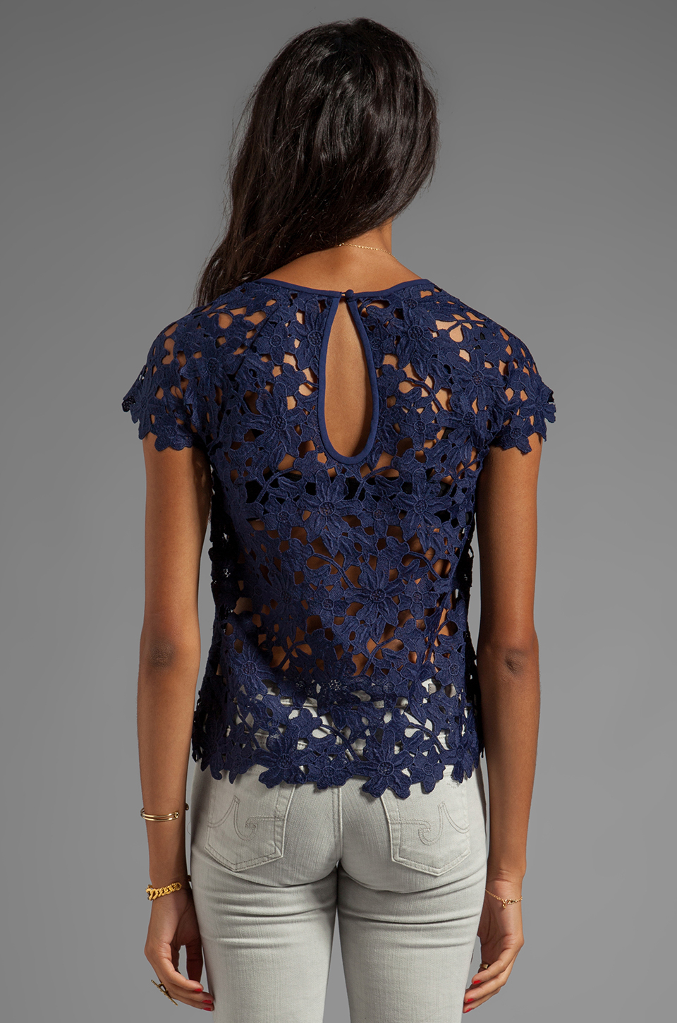 Lyst - Dolce Vita Quinch Floral Heavy Lace Top in Navy in Blue