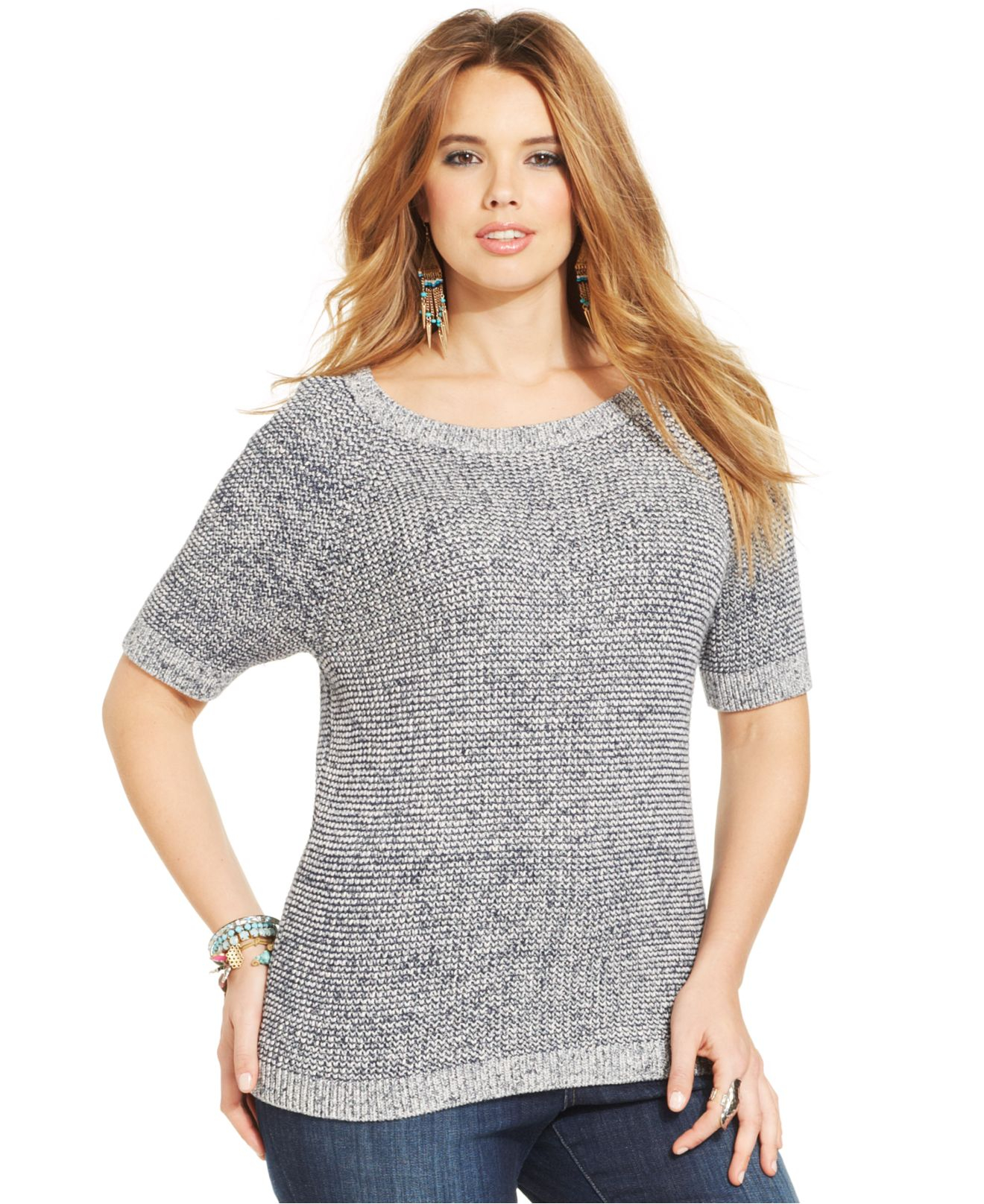 Lyst - Lucky brand Lucky Brand Plus Size Short-Sleeve Sweater in Blue