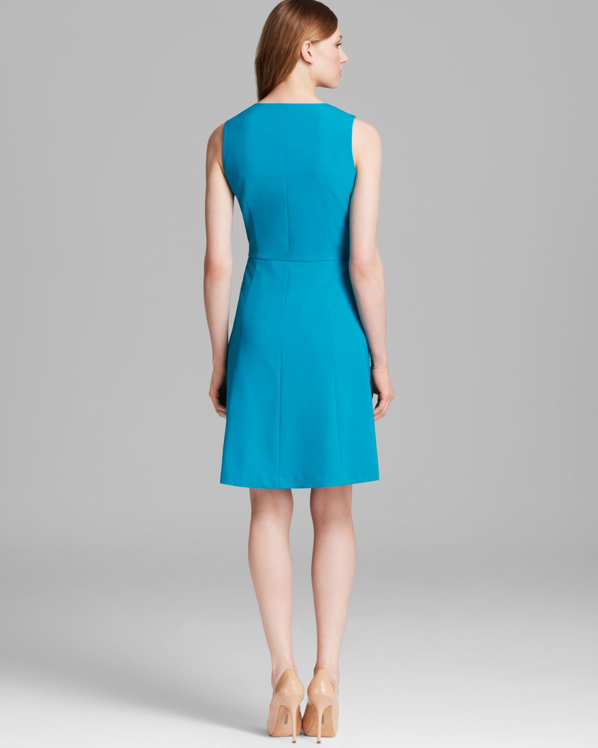 Lyst - Calvin Klein Zip Front Fit and Flare Dress in Blue
