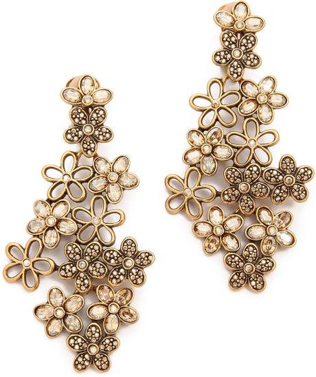 Oscar De La Renta Crystal Flower Clip On Earrings in Gold (Cry Gold ...
