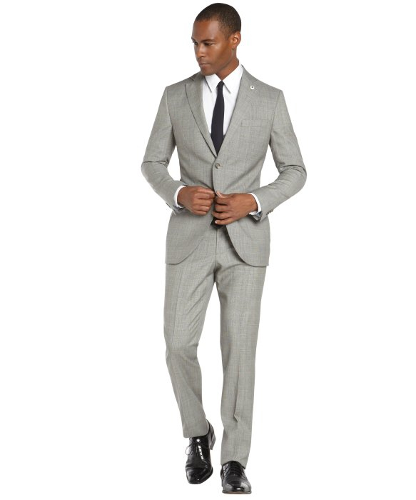 Lyst - Lubiam Light Grey Houndstooth 2-Button Wool Suit With Flat Front ...