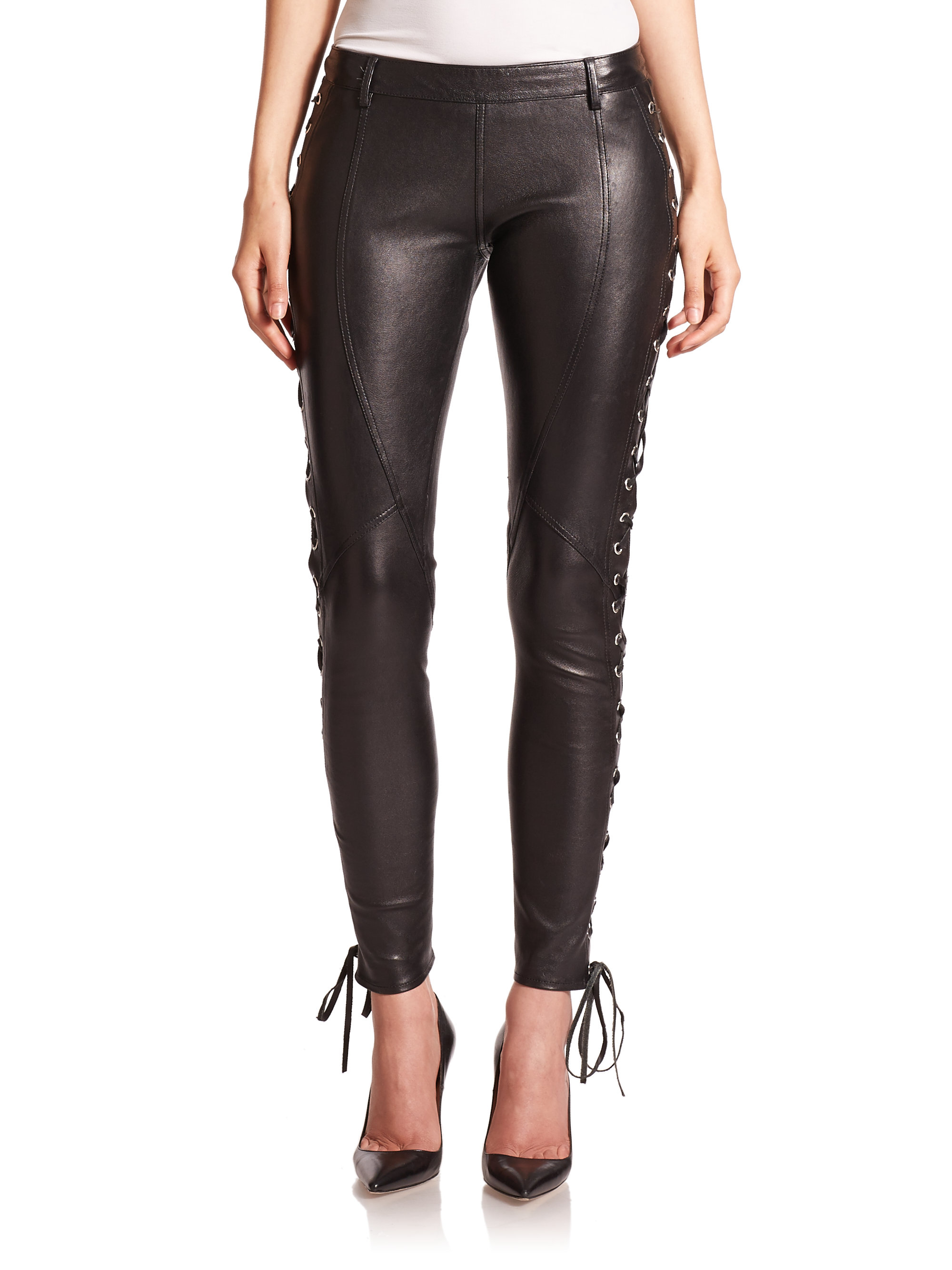 Faith connexion Leather Lace-up Leggings in Black | Lyst