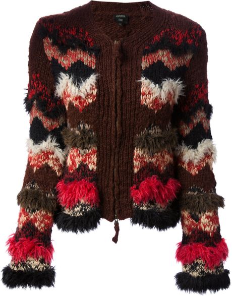 Jean Paul Gaultier Shaggy Knit Cardigan in Multicolor (brown) | Lyst