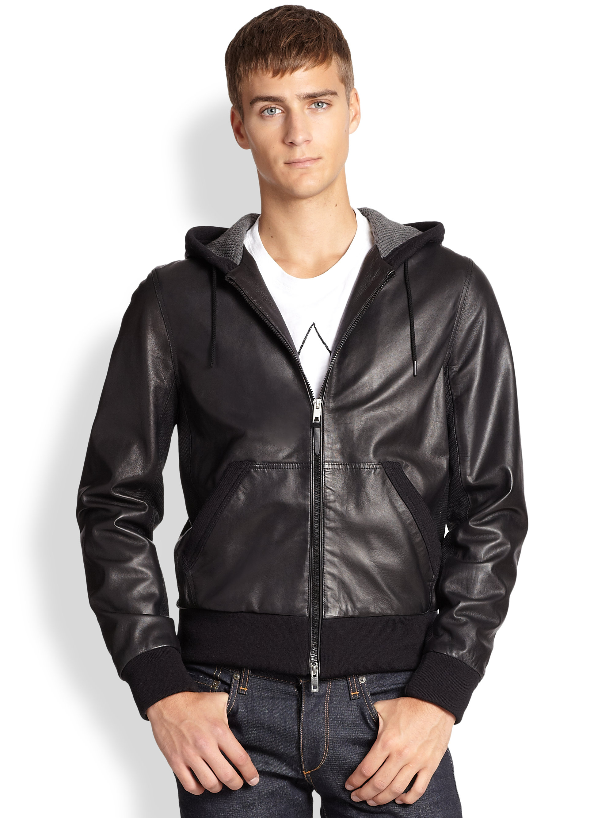 Rag bone Christopher Leather Hoodie  Jacket in Black for 