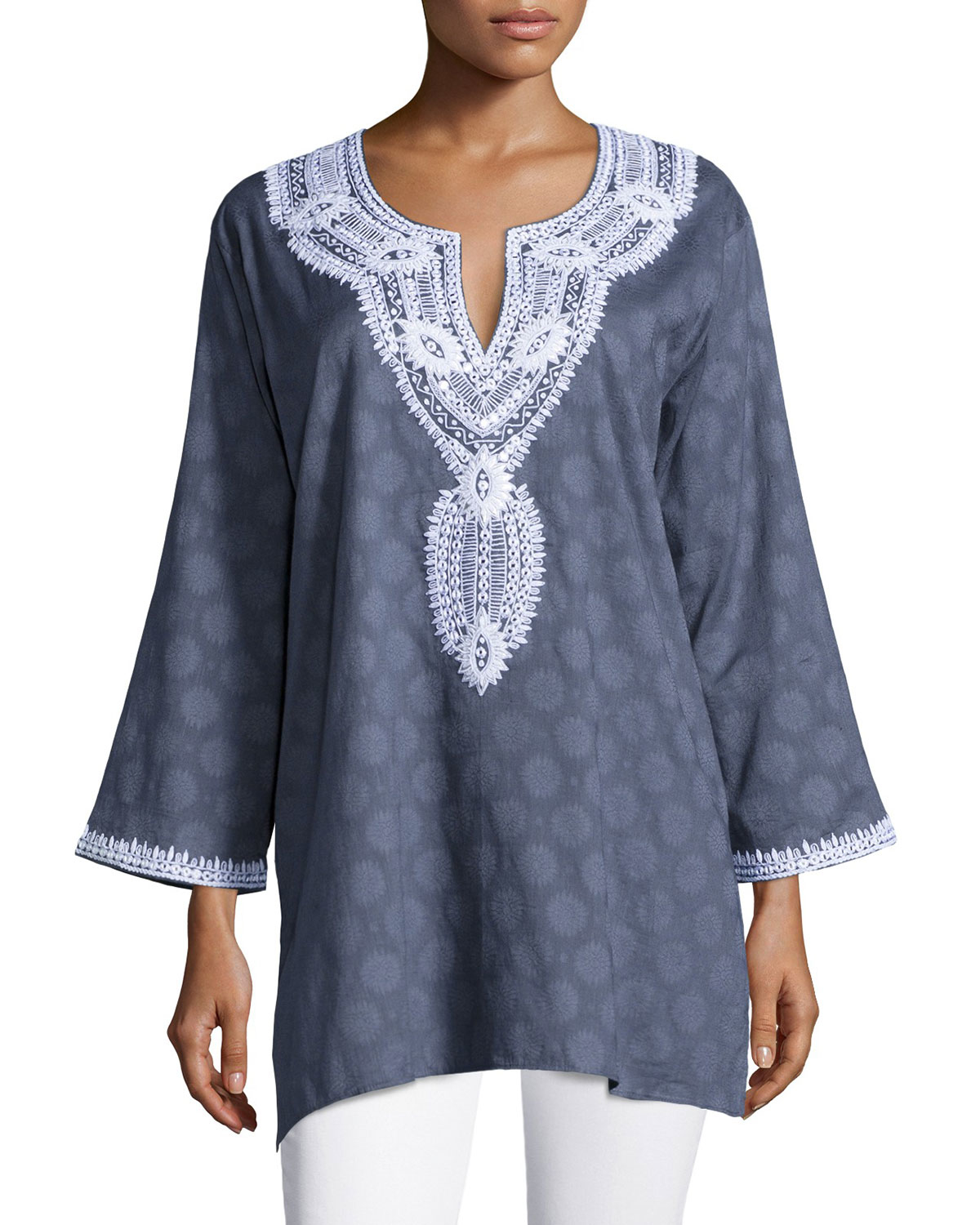 Lyst - Sulu Collection Aria Embroidered Cotton Tunic in Gray