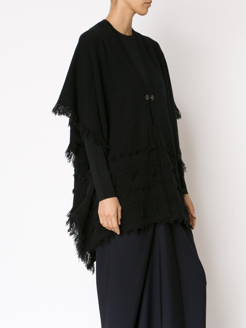 Barrie Fringed Poncho in Black | Lyst