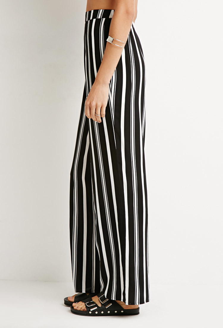 black and white striped wide leg pants