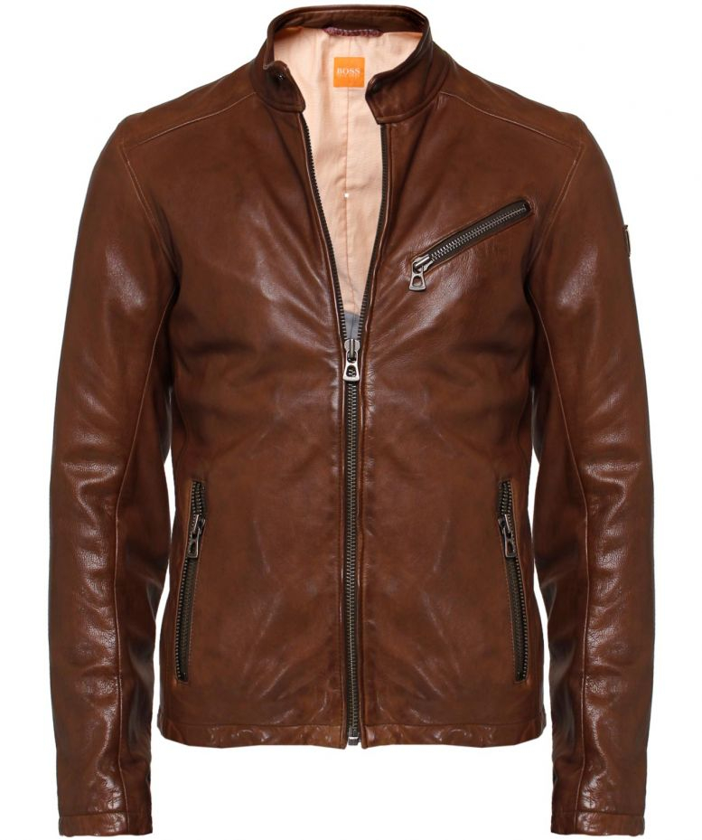 Boss Orange Leather Julino Jacket In Brown For Men Lyst Gallery