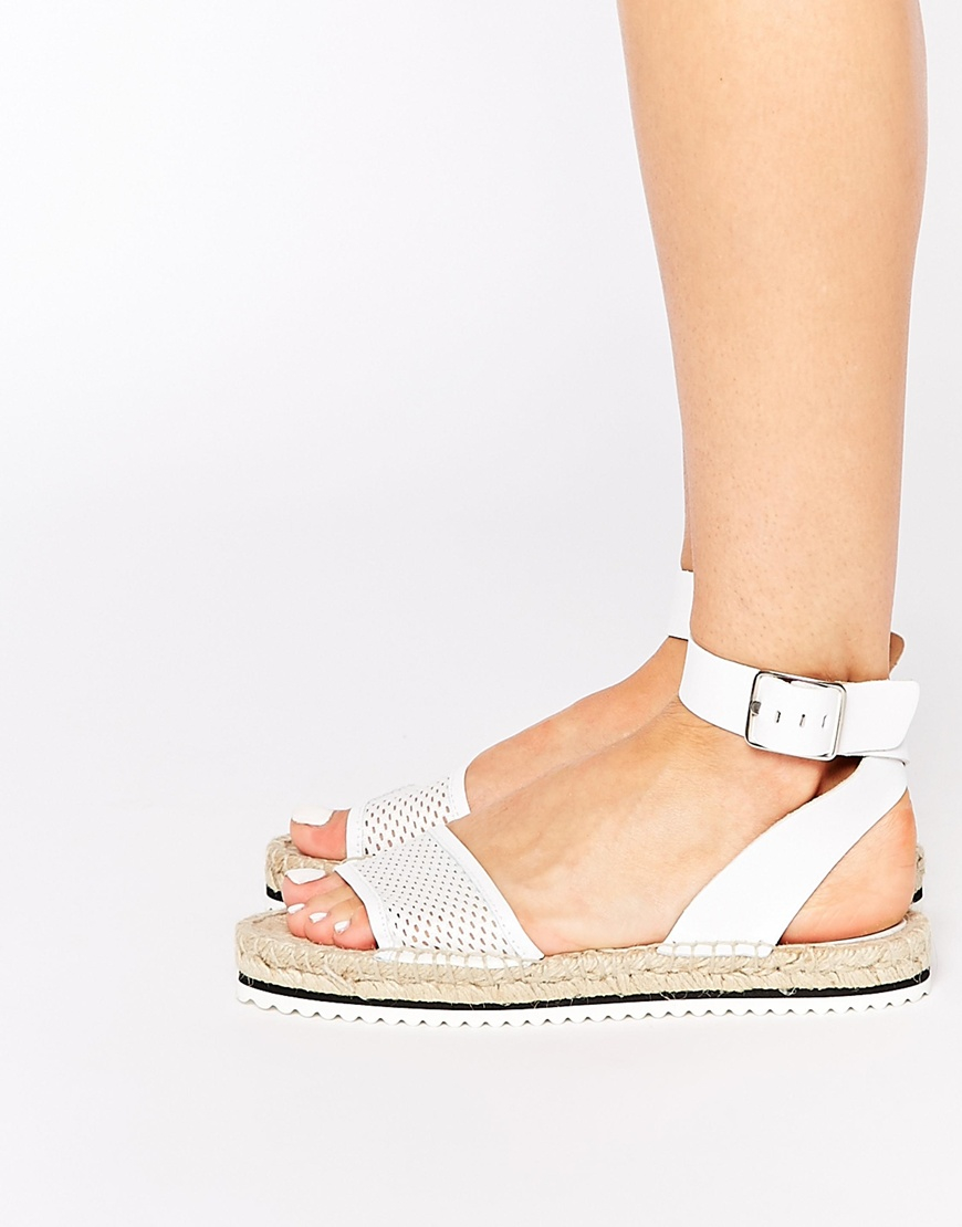 Lyst - Bronx Ankle Strap Espadrille Leather Flat Sandals in White