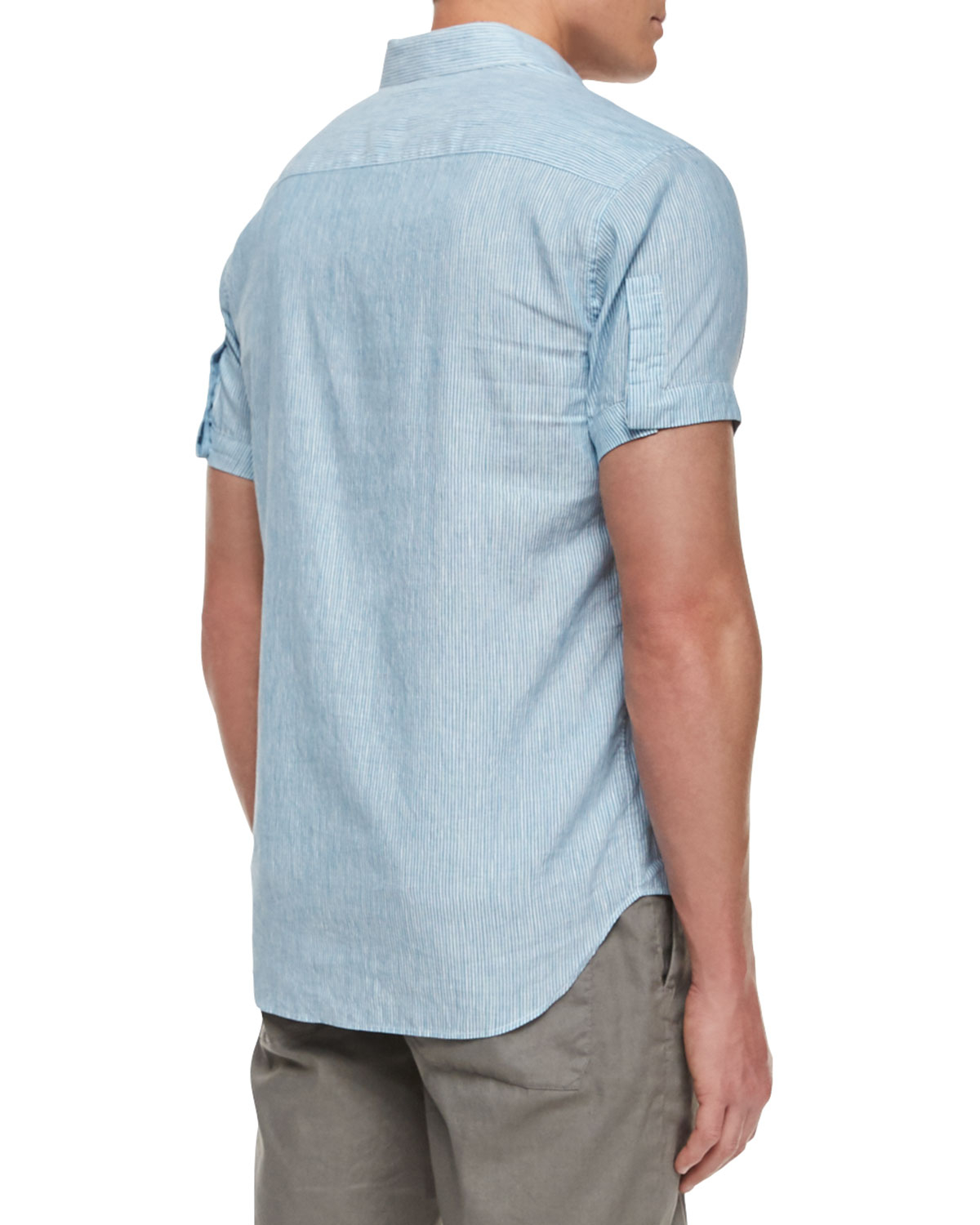 Lyst - Theory Striped Short-sleeve Linen Shirt in Blue for Men