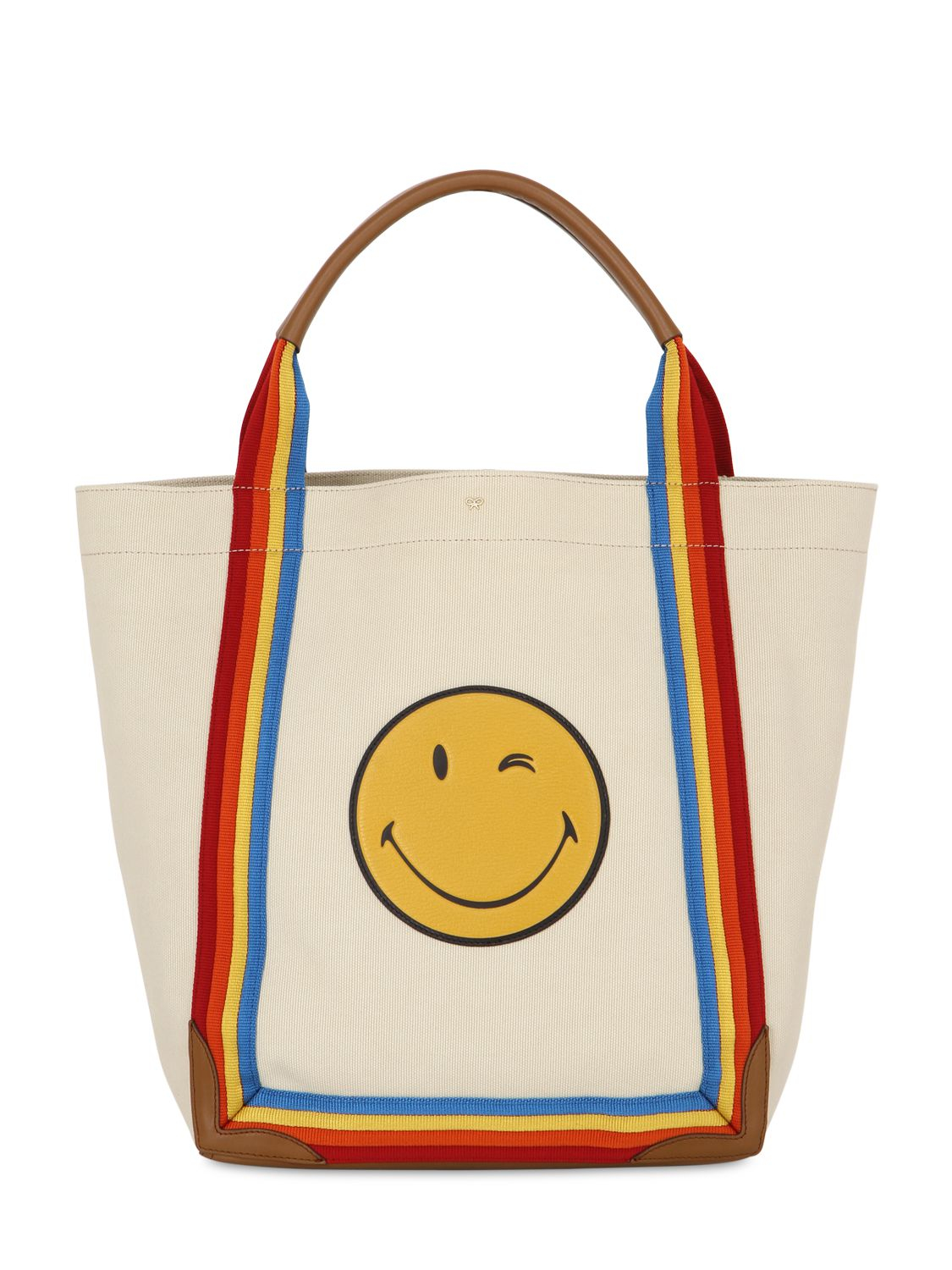 Anya Hindmarch Smiley Canvas Tote With Leather Beige In Blue Lyst 3121