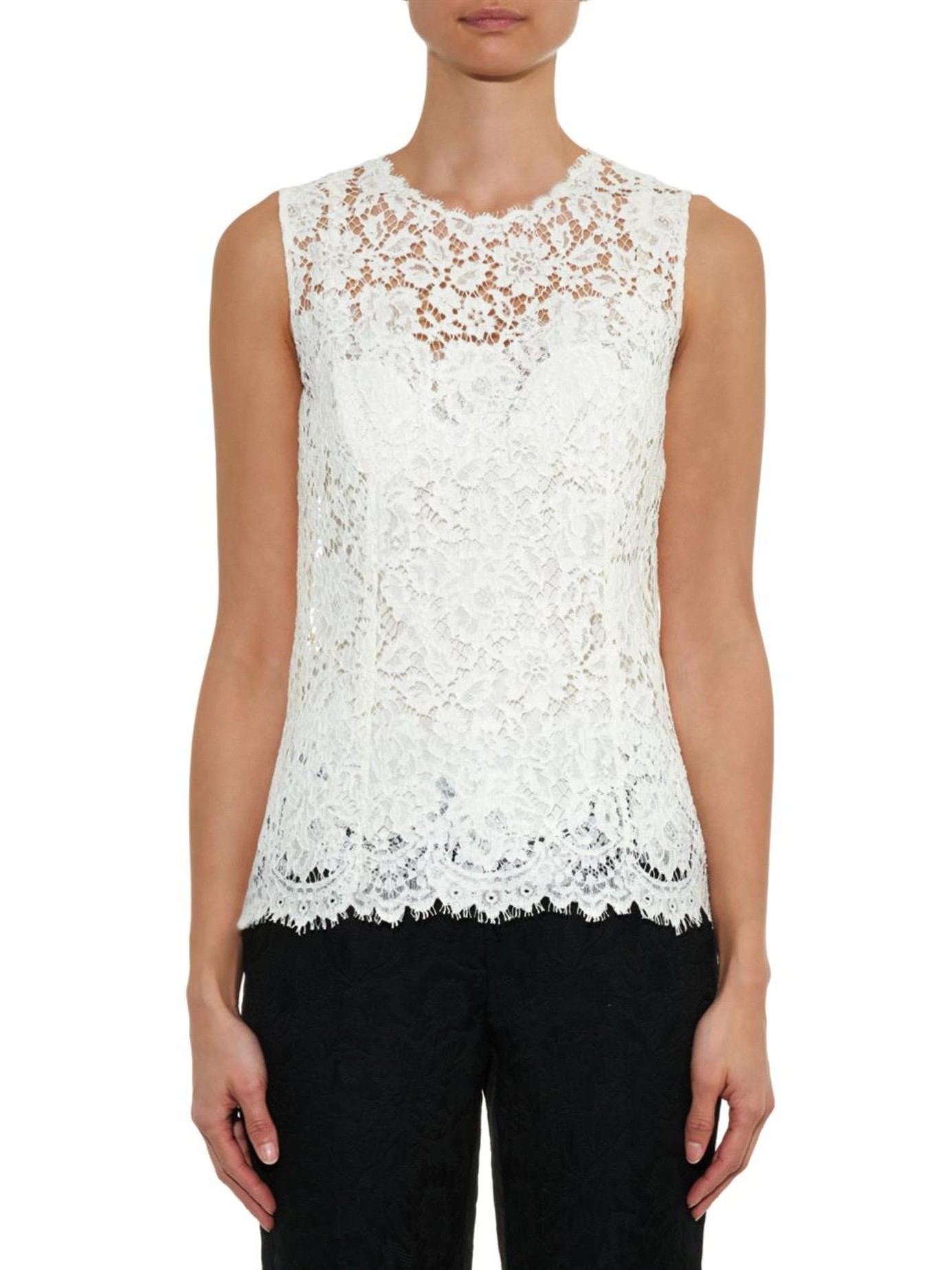Lyst - Dolce &amp; Gabbana Sleeveless Lace Top in White