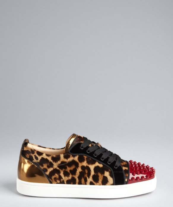 Christian louboutin Leopard Print Calf Hair and Leather Spiked Cap ...