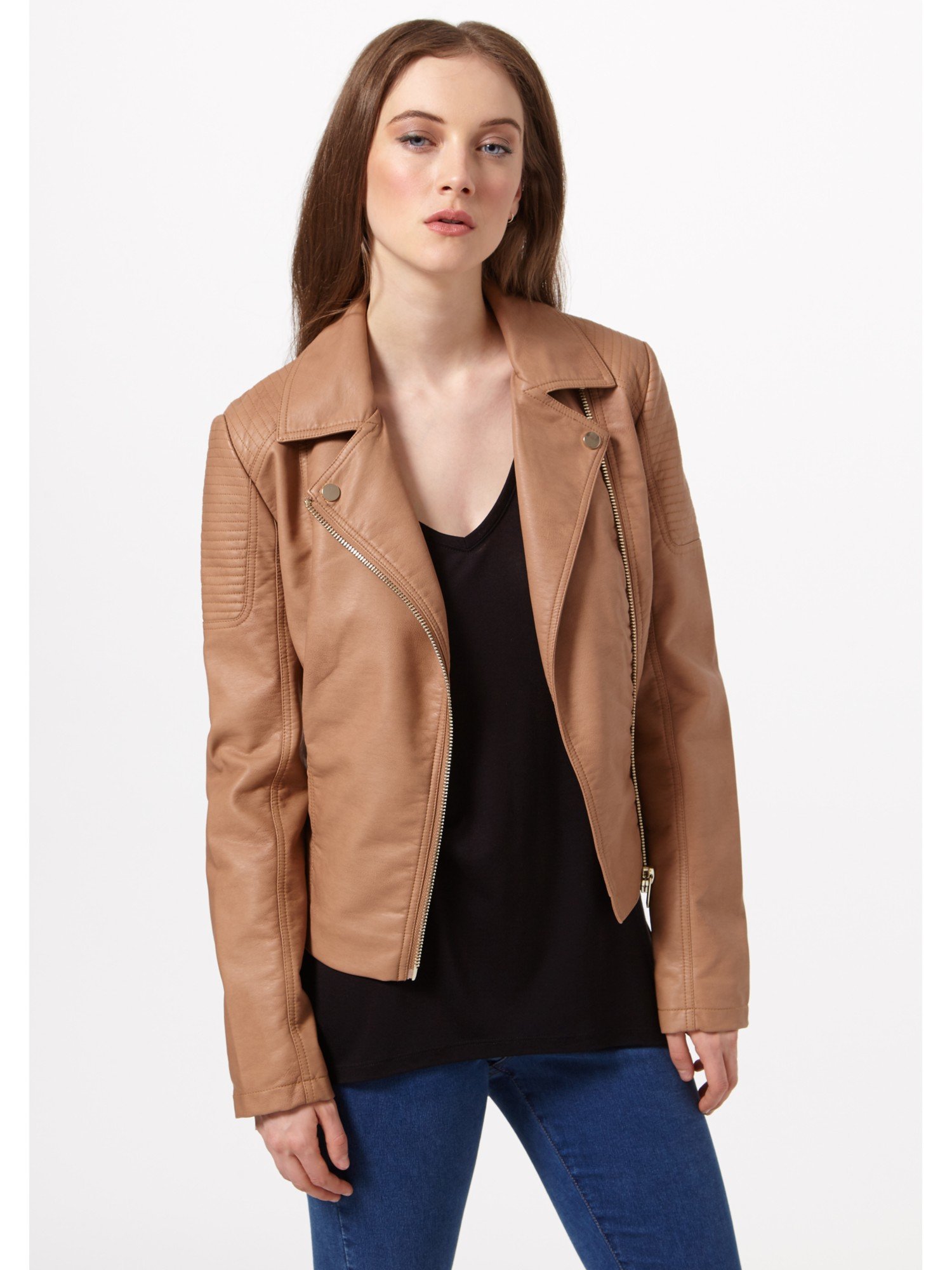 Miss Selfridge Ruby Faux Leather Biker Jacket in Tan (Brown) Lyst