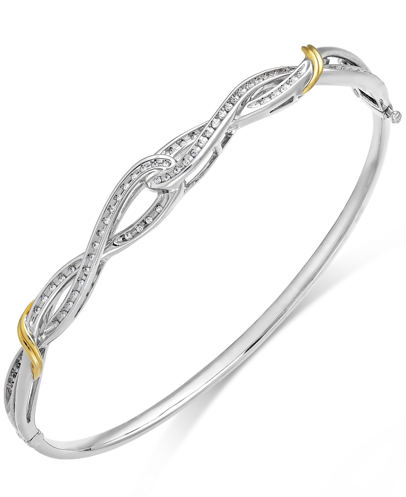 Macy's Diamond Twist Bangle Bracelet In 14k Gold And Sterling Silver (1