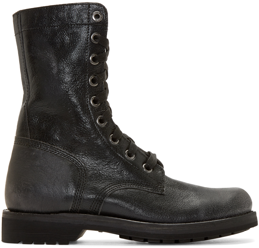 DIESEL Black Leather D_komtop Combat Boots in Black for Men - Lyst
