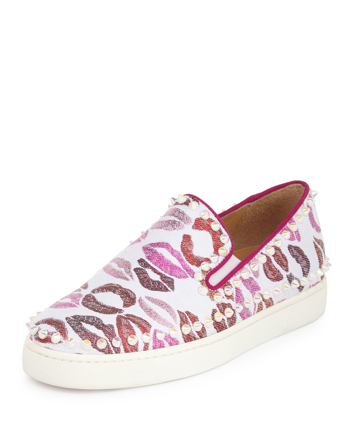 Christian louboutin Pik Boat Woman Lip-print Sneaker in Pink ...